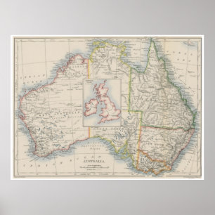 Poster Carte de comparaison des tailles de l'Australie et