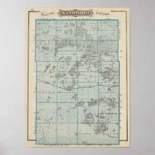 Poster Carte de comté de Kandiyohi, Minnesota