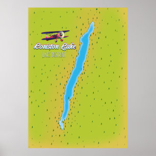 Poster Carte de Coniston Water, district lacustre, Anglet