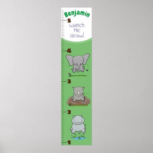 Poster Carte de croissance des hippo rhinocéros mignons (Devant)