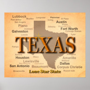 Poster Carte de cru du Texas
