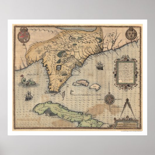 Poster Carte de Cuba et de Floride 1591 (Devant)
