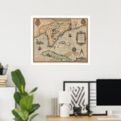 Poster Carte de Cuba et de Floride 1591 (Bureau à domicile)