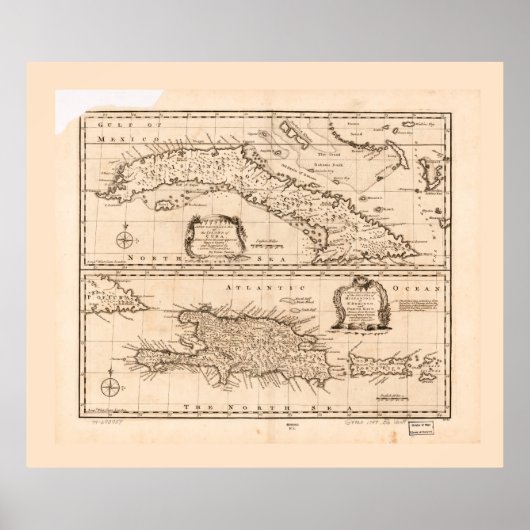 Poster Carte de Cuba et Porto Rico (1747) (Devant)