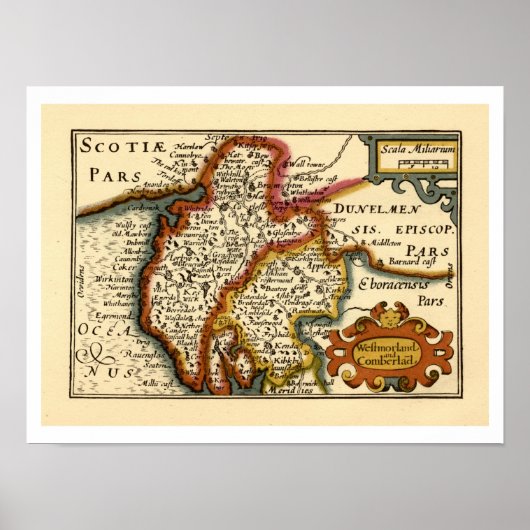 Poster Carte de Cumbria (Westmorland, Cumberland) (Devant)