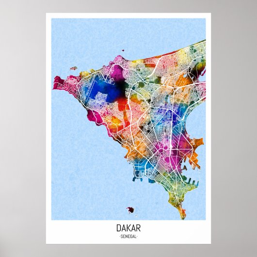Poster Carte de Dakar Sénégal (Devant)