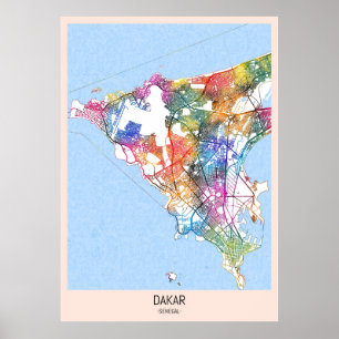 Poster Carte de Dakar Sénégal