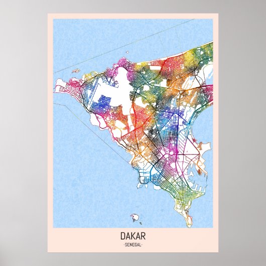 Poster Carte de Dakar Sénégal (Devant)