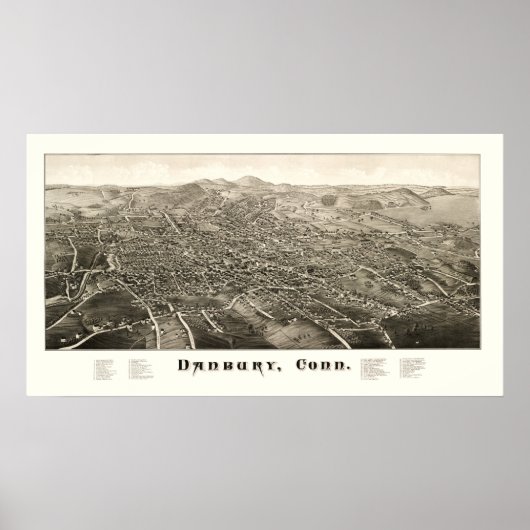 Poster Carte de Danbury, Connecticut de 1876 (Devant)