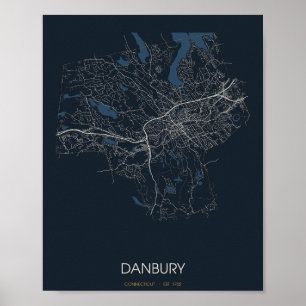 Poster Carte de Danbury Connecticut (de nuit)
