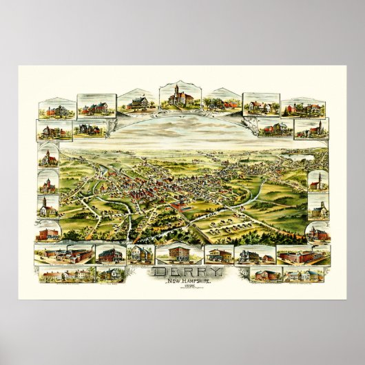 Poster Carte de Derry, New Hampshire de 1898 (Devant)