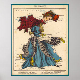 Poster Carte de dessin de l'Allemagne (1868)
