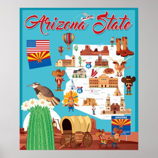 Poster Carte de dessin de l'Arizona (Devant)