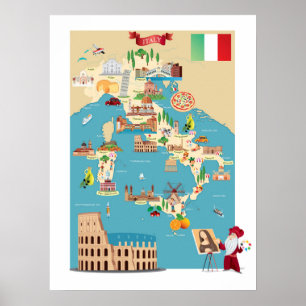 Poster Carte de dessin de l'Italie