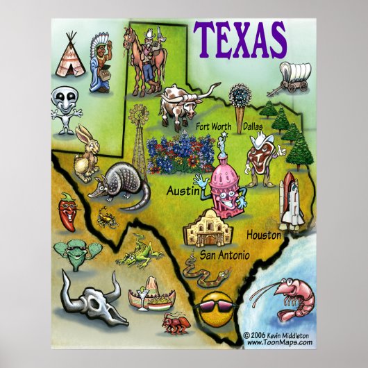 Poster Carte de dessin du Texas (Devant)