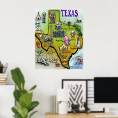 Poster Carte de dessin du Texas (Bureau à domicile)