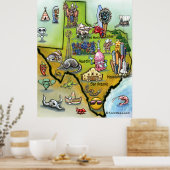 Poster Carte de dessin du Texas (Cuisine)