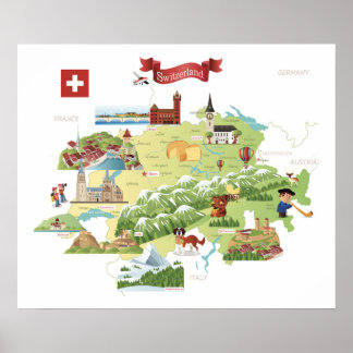 Poster Carte de dessin Suisse