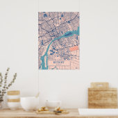 Poster Carte de Detroit - Michigan Breezy City (Cuisine)