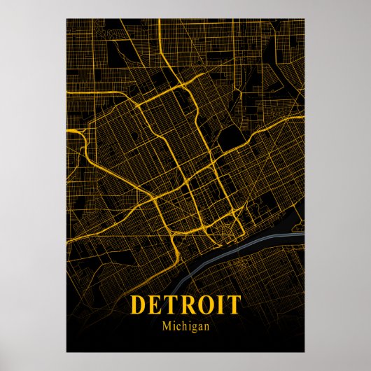 Poster Carte de Detroit - Michigan Gold City (Devant)