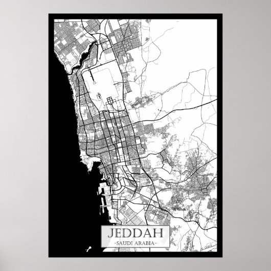Poster Carte de Djedda Arabie Saoudite (Devant)