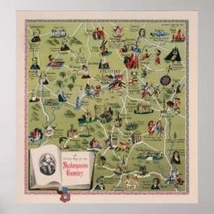 Poster Carte de Dunlop de pays de Shakespeare, Angleterre