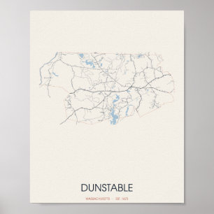 Poster Carte de Dunstable Massachusetts