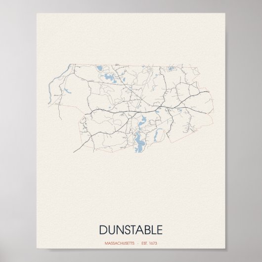 Poster Carte de Dunstable Massachusetts (Devant)