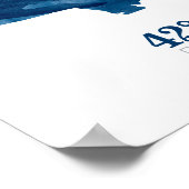 Poster Carte de Duxbury MA à l'aquarelle bleue avec coord (Coin)