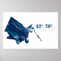 Carte de Duxbury MA aquarelle bleue avec coordonné