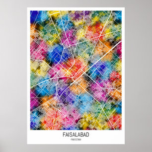 Poster Carte de Faisalabad Pakistan