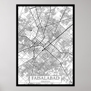 Poster Carte de Faisalabad Pakistan