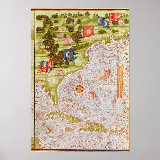 Poster Carte de Floride et Antilles (Devant)