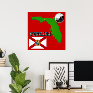 Poster Carte de Floride, Texte de l'image et État Faux Qu