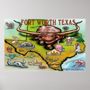 Poster Carte de Fort Worth le TEXAS