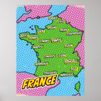 Carte de France illustrée dans le style Pop Art