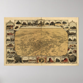 Poster Carte de Fresno, Oiseaux-Vue, 1901