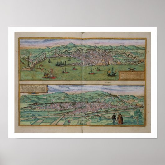 Poster Carte de Gênes et Florence, de 'Civitates Orbis T (Devant)
