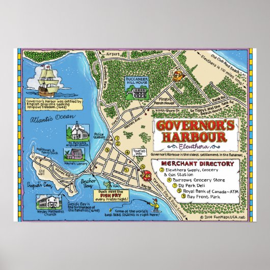 Poster Carte de Governor's Harbour, Bahamas (Devant)