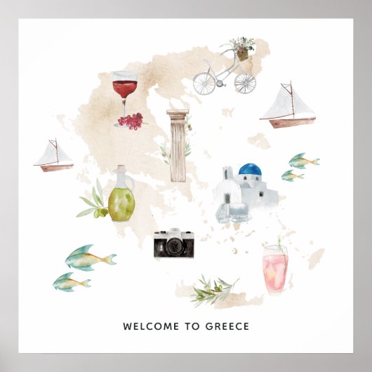 Poster Carte de Grèce Bienvenue (Devant)