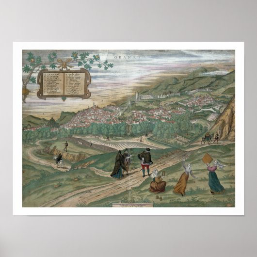 Poster Carte de Grenade, de 'Civitates Orbis Terrarum', V (Devant)