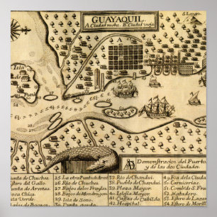 Poster Carte de Guayaquil, Equateur (1741)