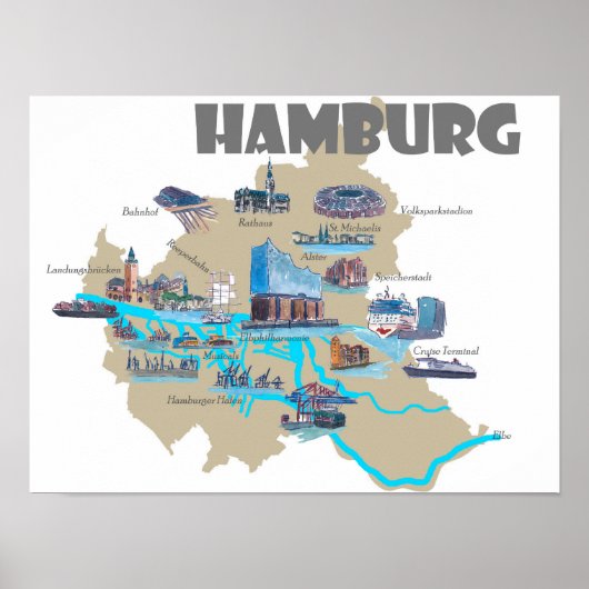 Poster Carte de Hambourg (Devant)