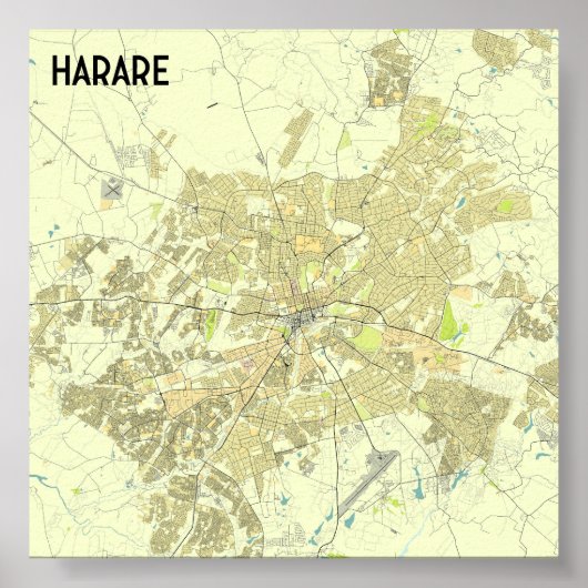 Poster Carte de Harare Zimbabwe (Devant)