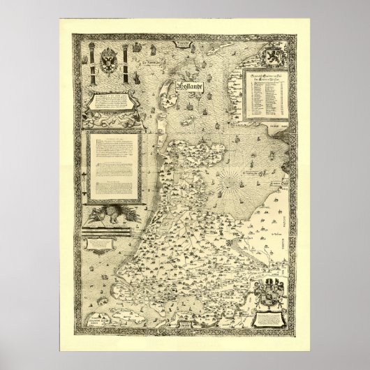 Poster Carte de Holland Pays-Bas par Jacob van Deventer (Devant)