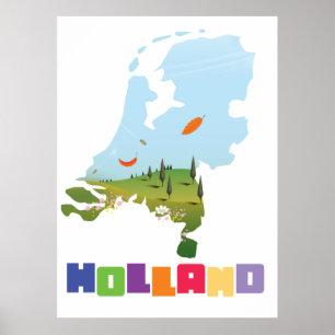 Poster carte de Hollande en caricature