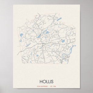 Poster Carte de Hollis New Hampshire – depuis 1746