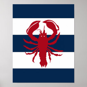 Poster Carte de homard marine rouge, bleu marine et blanc