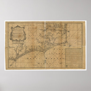 Poster Carte de James Wimble 1738 de la Caroline du Nord
