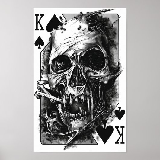 Poster Carte de jeu Hardcore King Black and White Poster" (Devant)